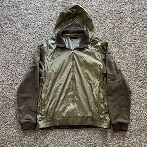 Zegna Sport Windbreaker Full Zip Jacket Hoodie Green Brown Mens Size XL